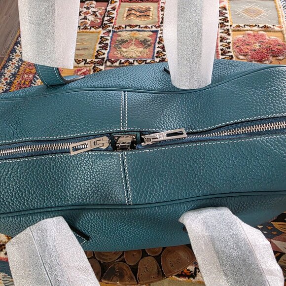 Blue Cowhide Leather Structured Zip Handbag with Lock and Key Set - Picture 3 of 5
